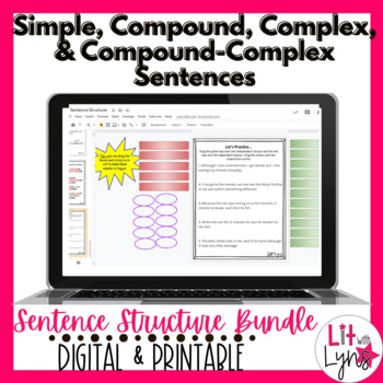 Preview of Sentence Structure Lessons, Worksheets, Assessment Bundle - Digital & Printable