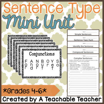 Preview of Simple, Compound, & Complex Sentences {Mini Posters & Practice Worksheets}
