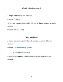 Preview of Simple, Compound & Complex sentences