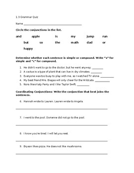 Preview of Simple, Compound, Conjunctions, and Run-Ons