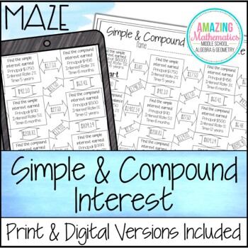 Preview of Simple & Compound Interest Worksheet - Maze Activity