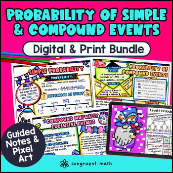 Preview of Simple & Compound Probability Guided Notes & Pixel Art Bundle | Google Sheets