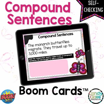 Preview of Simple & Compound Sentences 2nd Grade ELA Grammar Practice Boom Cards Activity