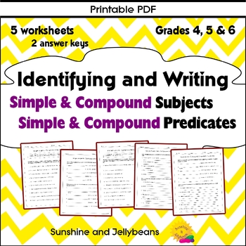 Preview of Simple / Compound Sentences - Subjects and Predicates - Grades 4-5-6 - CCSS