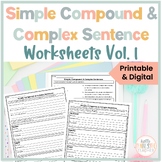 Simple, Compound, and Complex Sentence Worksheets Volume 1