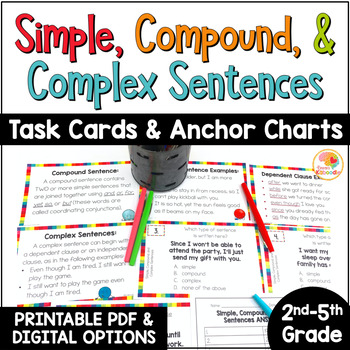 Preview of Sentence Structure Activities: Simple, Compound, & Complex Sentences Task Cards