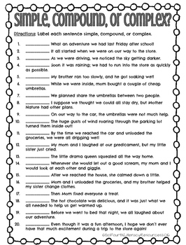 Simple Compound And Complex Sentences Worksheets Tpt