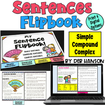 Preview of Simple, Compound, and Complex Sentences Flipbook with Practice Worksheets