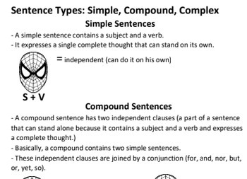 Preview of Simple, Compound and Complex Sentences ISN