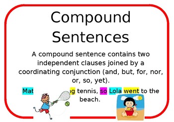 Simple, Compound and Complex Sentences Posters by The ESL Rainbow