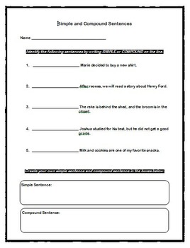 Simple and Compound Sentences Distance Learning- Worksheets by Rib-It ...