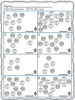 Simple Counting Coins Worksheets (Pennies, Nickels, Dimes) by Stephany