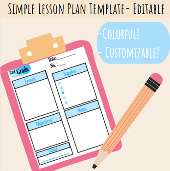 Preview of Simple Daily Lesson Plan Template | Vibrant Colors | Editable