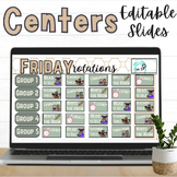 Neutral ELA Centers | Editable Rotation Slides with Timers