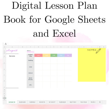Preview of Simple Easy to Use 2022-2023 Digital Lesson Plan Book for Google Sheets and Exel