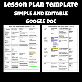 Preview of Simple Editable Lesson Plan Template - Editable Google Doc