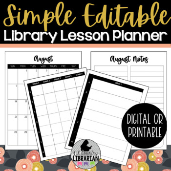 Preview of Simple Editable Library Lesson Planning Calendar Templates Digital or Printable 