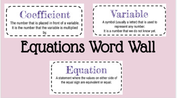 Preview of Simple Equation Word Wall