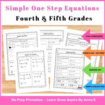 Preview of Simple One Step Equations, 4th & 5th Grades