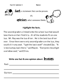 Preview of Simple Fact Vs. Opinion Worksheet BUNDLE
