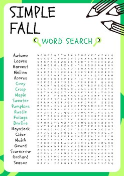 Simple Fall No Prep Word Search Puzzle Worksheet Activity, Morning Work