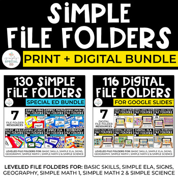 Preview of Simple File Folders Bundle | PRINT + DIGITAL File Folders for Special Education