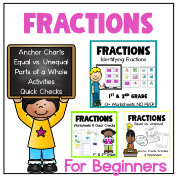 Preview of Fraction Worksheets and Fraction Activities for 1st Grade Math Skills