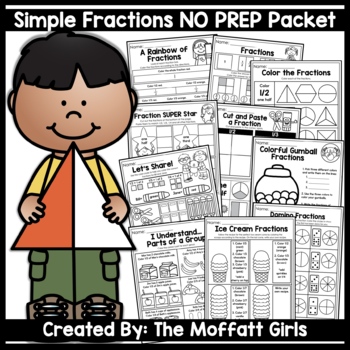 Preview of Simple Fractions NO PREP Packet Math Coloring Pages Color by Number Code Games