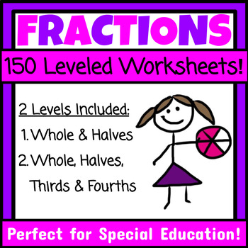 Preview of Basic Fractions Worksheets Packets Introduction to Fractions Special Education