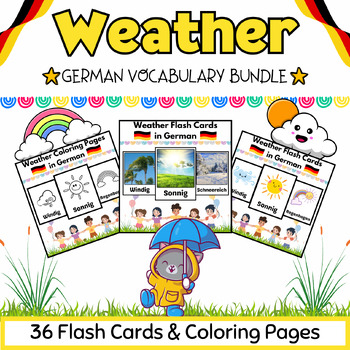 Preview of Simple German Weather Vocabulary Bundle for PreK to Kinder Kids - 36 Printables