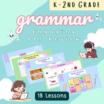 Preview of Simple Grammar Review PPT Slides for K-2nd Grade | 18 Editable Lessons