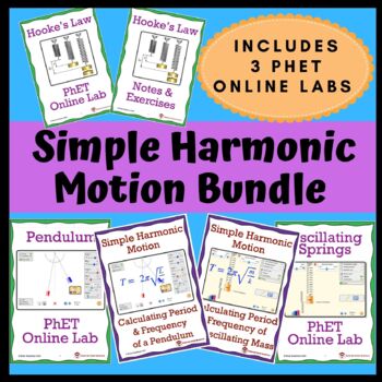 Preview of Simple Harmonic Motion Bundle: Three PhET Online Labs, Notes and Exercises