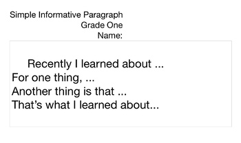 Preview of Simple Informative Paragraph Template Grade One
