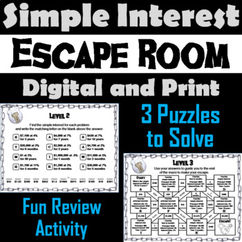 Preview of Simple Interest Activity: Escape Room Math Breakout Game