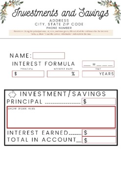 Preview of Simple Interest Activity (Savings)