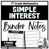 Simple Interest Binder Notes - 7th Grade Math