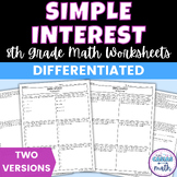 Simple Interest Differentiated Worksheets