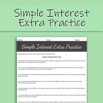 Preview of Simple Interest Extra Practice (Distance Learning Friendly)