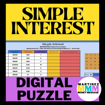 Preview of Simple Interest | Financial Math | Self Grading Digital Puzzle