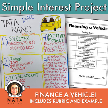 Preview of Simple Interest - Financing a Vehicle Poster Project