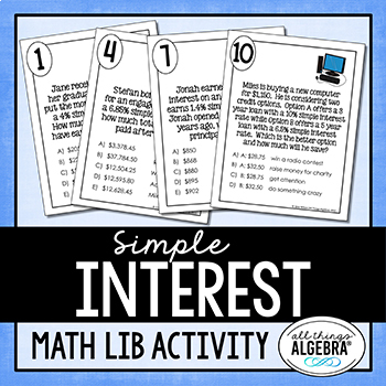 Preview of Simple Interest | Math Lib Activity