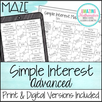 Preview of Simple Interest Worksheet - Advanced Maze Activity