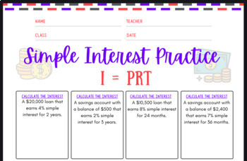 Preview of Simple Interest Practice - Finding Interest and Total Value