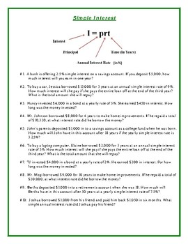 26 Simple Interest Problems Worksheet - Worksheet Information