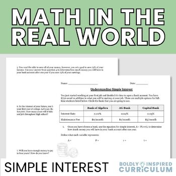Preview of Simple Interest Word Problems