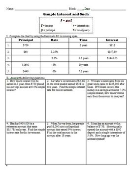 Preview of Distance Learning - Simple Interest Worksheet