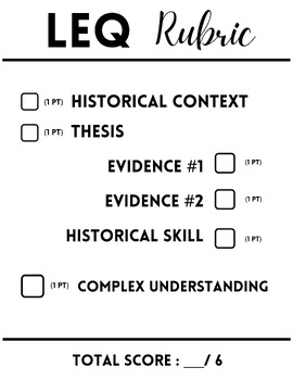 Preview of Simple LEQ Rubric for AP History Tests (Poster/Worksheet/Handout)