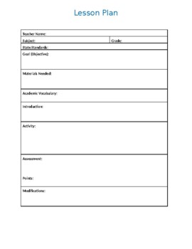 Preview of Simple Lesson Plan Template