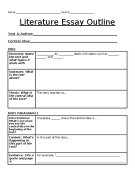 Preview of Simple Literature Essay Graphic Organizer w/ Sentence Starters, Sentence Frames