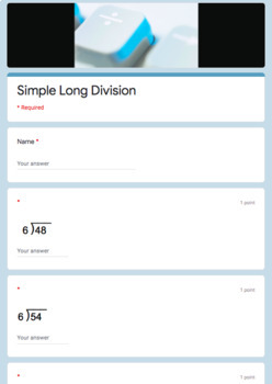 Preview of Simple Long Division Practice/Assessment -Google Form-Online Learning/Tutoring-